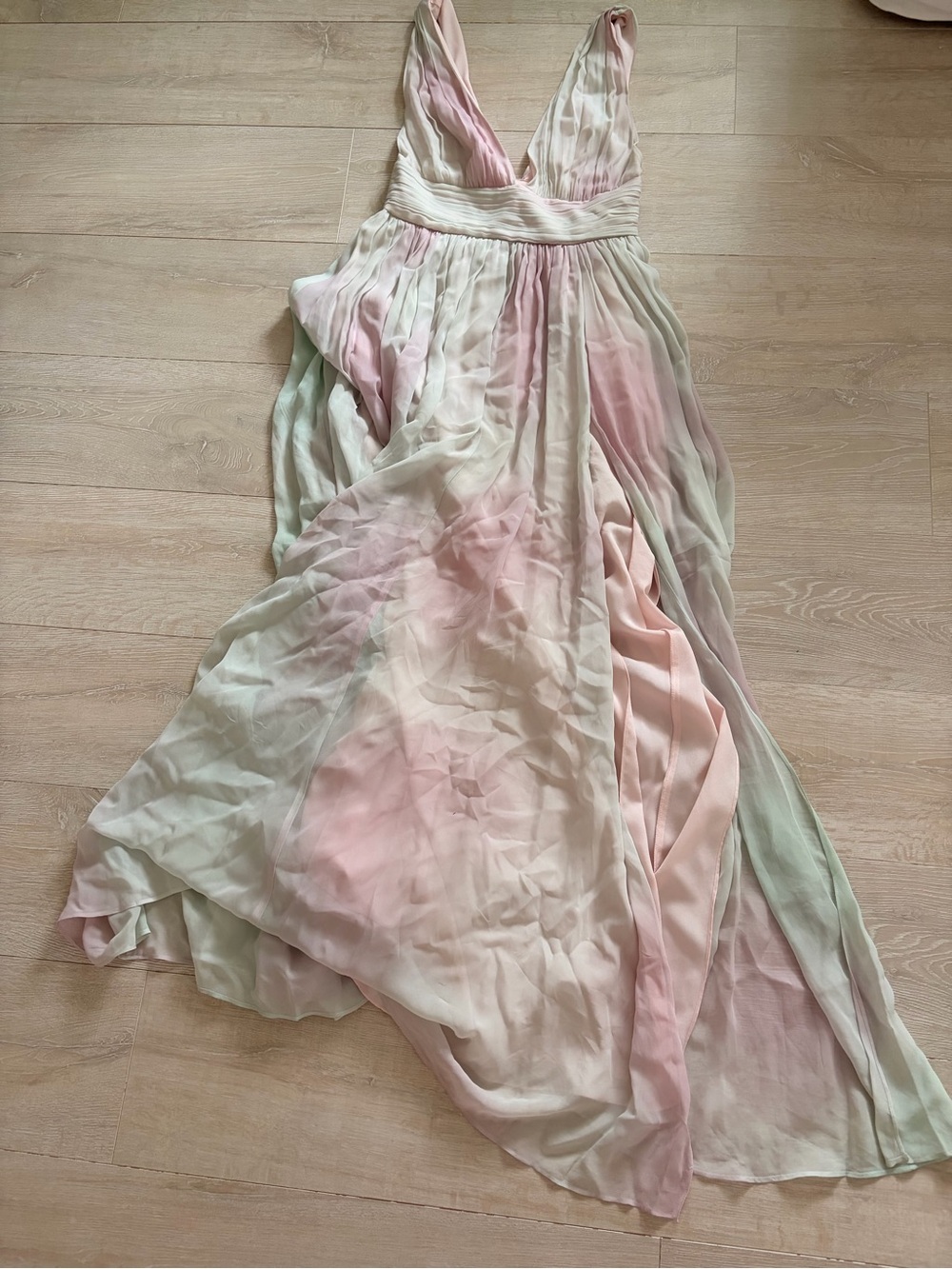 LoveShackFancy Pink and Mint Ombre V-Neck Chiffon Maxi Dress - Picture 7 of 7